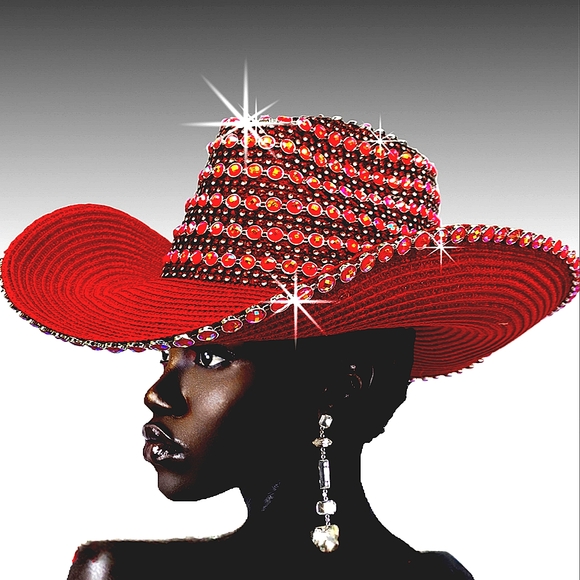 Beloved Millinery Couture Accessories - Exquisite Couture Handmade Pave Jeweled Beyoncé Inspired Cowboy Hat Coun…